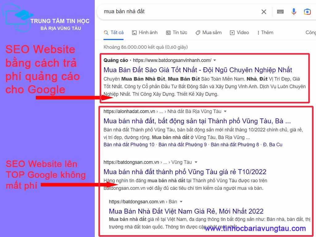 Tham gia khóa học SEO Website ở tin học Bà Rịa Vũng Tàu giảm bớt chi phí quảng cáo trên Google