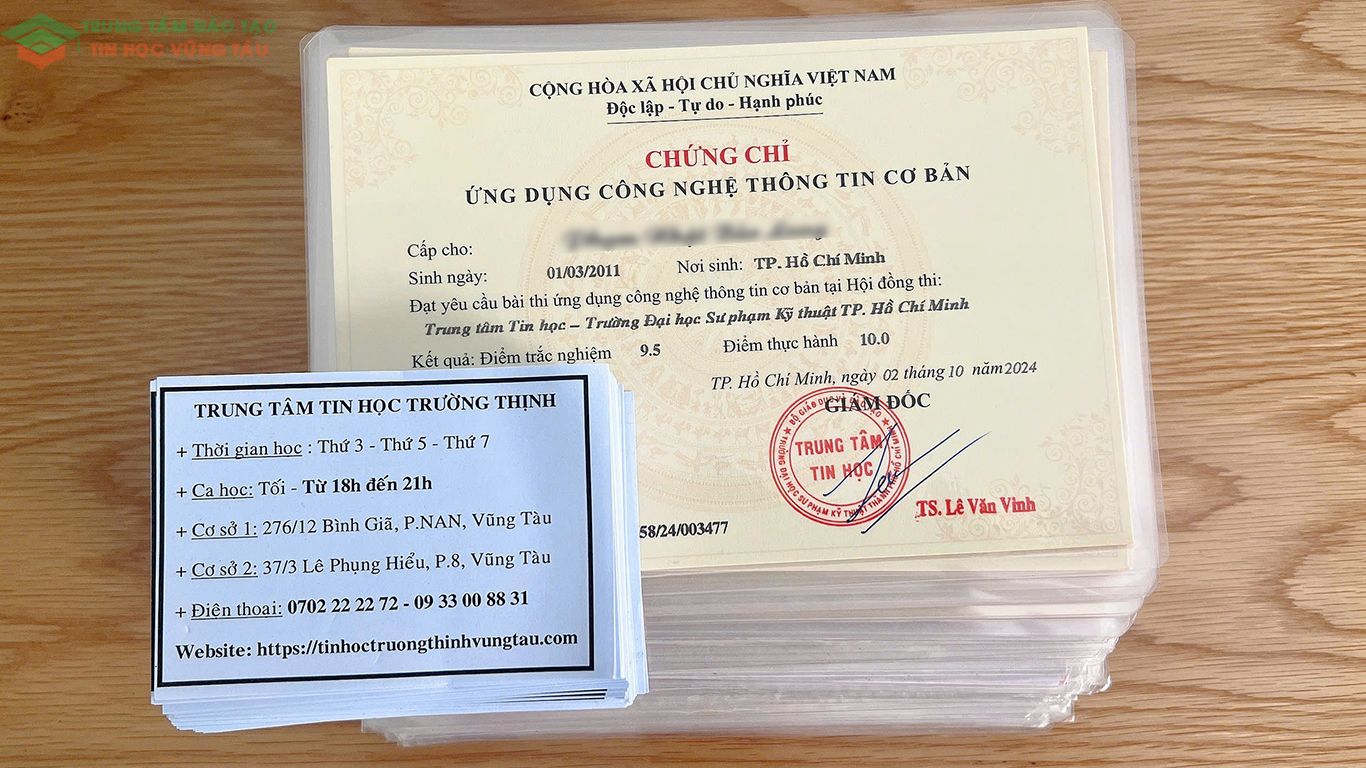 chứng chỉ tin học thi ở vũng tàu